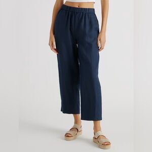 Quince Navy Elastic-Waist Wide Leg Pants